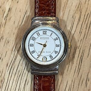 5002 Ecclissi Sterling Silver Ladies Watch Quartz w/ Date Two Tone Gold Silver